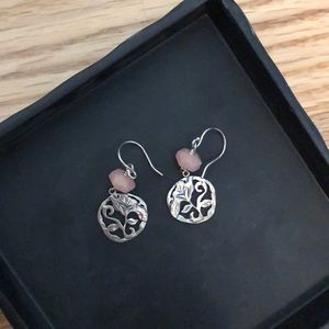 Silver and pink floral earrings